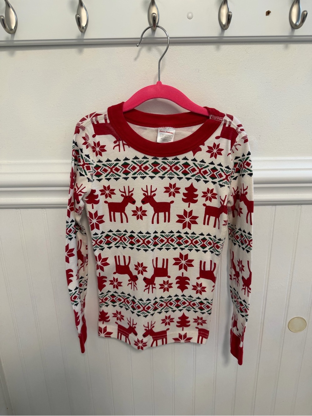 Hanna Andersson Red and White Reindeer Fair Isle Long Sleeve Top